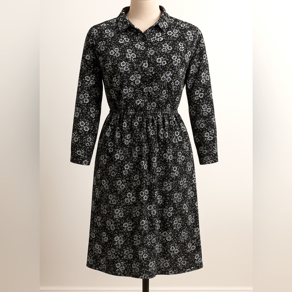 Long-sleeved black floral dress‎ - Ying Bao brand